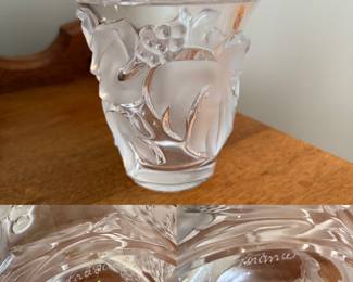 Signed Lalique Crystal Bowl with Grapes 5.5 H