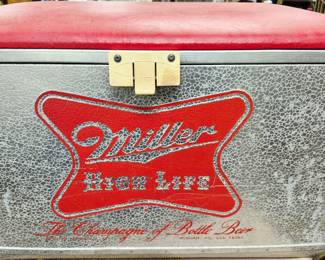 Large selection of Spring collectibles and related items!! Vintage 1950's Miller High Life cooler w/ padded red seat