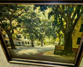 Original and signed J. Bradford Hague oil Cape Ann area street scene