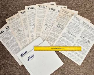 T B K, monthly publication of The Thompson-Brumm-Knepper Clinic, Hirsch's gift boxes w/ hankies and Rosecran Fire Department ruler