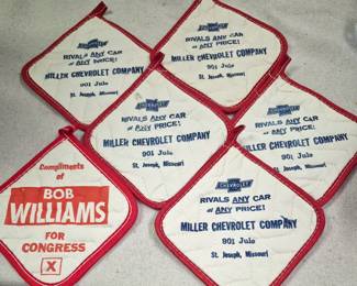 St. Joseph and area collectibles. "Miller Chevrolet Co. 901 Jule St. Joseph, Missouri" hot pads