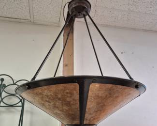 Vintage and modern lighting and lamps. Hanging 24" Mica Lamp Co. "Mesa" chandelier