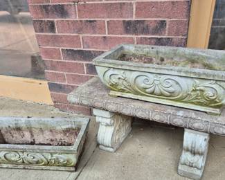 Concrete planters and bench