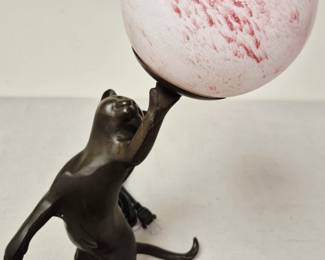 The Cat's Meow!! Large collection of vintage and modern cat and kitten collectibles. Vintage bronze "Reaching Cat" globe lamp