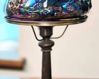 Fenton purple carnival table lamp with handpainted design