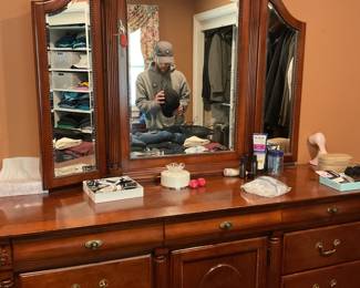 Dresser with triple mirror