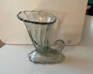 Vintage Heisey Clear Glass Cornucopia Vase 7” Warwick Horn Of Plenty