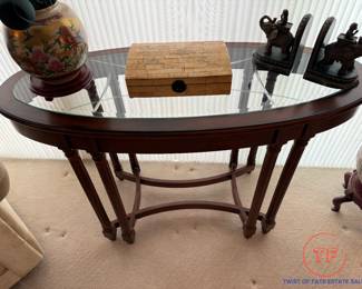 Oval Etched Glass Side Table