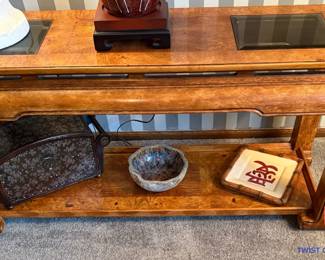 Chow Leg Glass Insert Top Console Table
