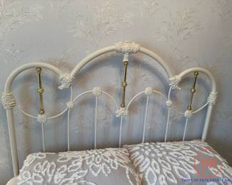 White and Brass Wrought Iron Headboard