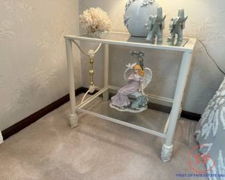 White and Brass Wrought Iron Side Table