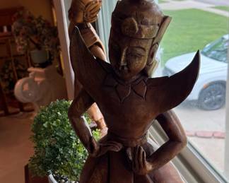 Wood Carved Deity Figural Statue
