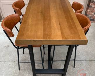 Raw Edge Wood Pub Height Table with Faux Leather Barstools