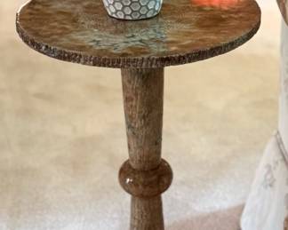 Carved Italian Marble Pedestal Side Table