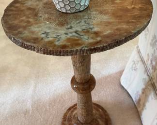 Carved Italian Marble Pedestal Side Table