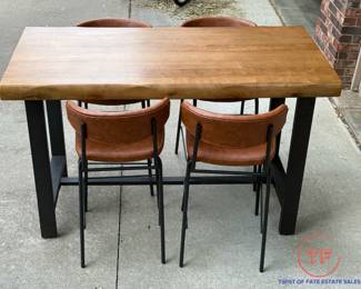 Raw Edge Wood Pub Height Table with Faux Leather Barstools