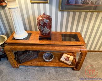 Chow Leg Glass Insert Top Console Table
