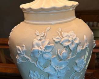 Chinoiserie Style Pale Yellow Ginger Jar Lamps