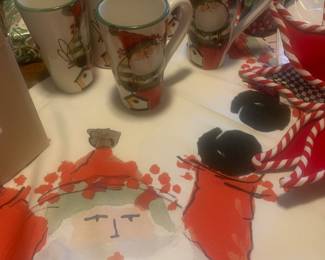 Vietri mugs, bibs, aprons, tablecloths 
Old St Nick patterns 