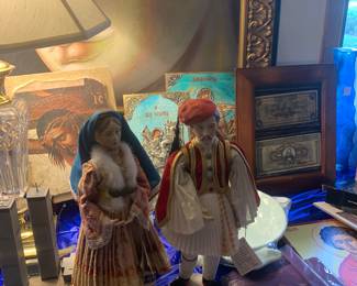 Greek dolls, icons, records, old drachmas 