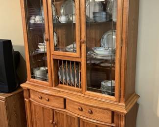 Oak China Cabinet with beveled glass (matches table/4 chairs).
