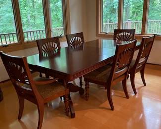 Mahogany Dining Table w/2 Upholstered Arm Chairs and 4 Upholstered Side Chairs