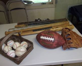 LOUISVILLE SLUGGER & Other Old Bats, Balls, Gloves, Football