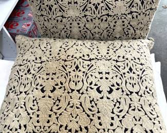 ARHAUS Goose down filled pillows in a lovely geometric design...a beautiful addition to any room.  Black with taupe velour overlay...SO nice!