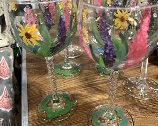 Hand painted wine glasses and these will go in your dishwasher! Beautiful and just in time for summer sipping!