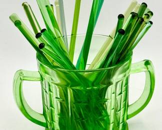 Uranium Glass Child’s Mug with Swizzle Sticks – Mixed Lot