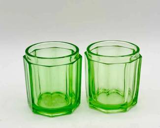 (2) Hocking Green Depression Glass Tobacco Jars