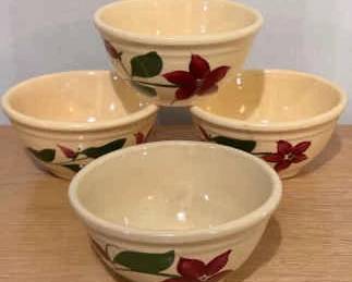 (4) Watt Stone Ware Starflower Bowls