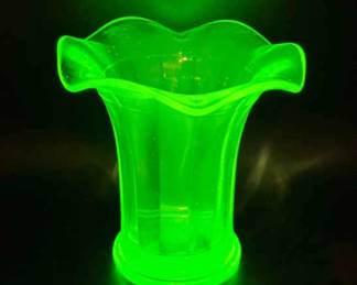 Uranium Glass Ruffle Top Vase