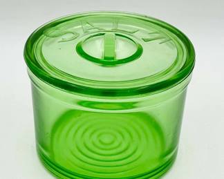 Jeanette Salt Box Uranium Glass Refrigerator Dish