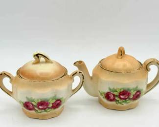 Vintage Czechoslovakian Tea Set – Teapot and Sugar Bowl with Rose Transfers
