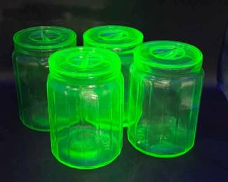 (4) Uranium Glass Jars feat. Hazel Atlas Marked