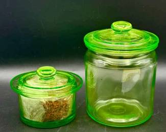 (2) Green Depression Glass Canisters