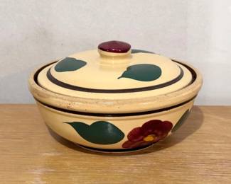 Watt Pottery Rio Rose Oven Ware Floral Yellowware Covered Vegetable Dish