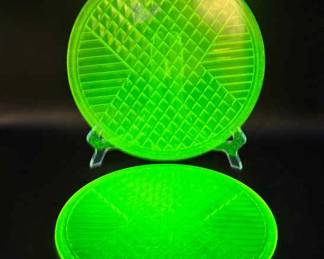 (2) Vintage Kopp Glass Lens – 9.5” Uranium Glass Round Panel