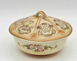 Antique F & Sons Preston England Covered Soap Dish – Floral Transferware with Insert