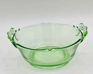Uranium Glass Mount Pleasant Mayonnaise Bowl – L.E. Smith “Double Scroll” Handles