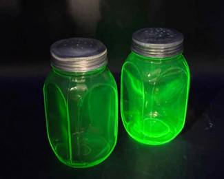 (2) Hocking Green Depression Glass Shakers
