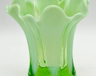 Antique Jefferson Glass Green Opalescent Vase