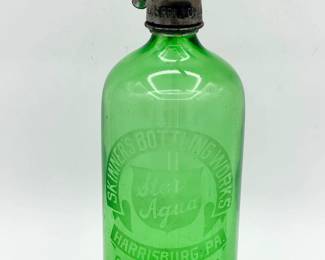 Vintage Green Glass Seltzer Bottle - Skinner’s Bottling Works Harrisburg, PA