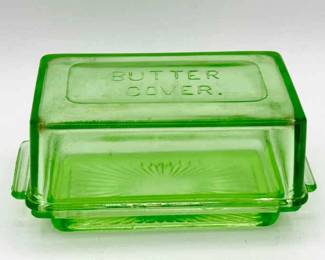 Hazel Atlas Vaseline Green Depression Glass Butter Dish