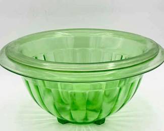 (2) Hazel Atlas Pillar Optic Ribbed Uranium Glass Bowls