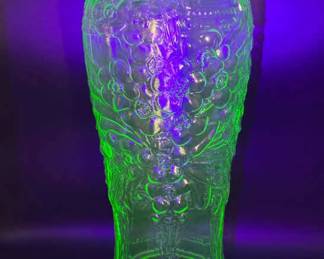 15" Vaseline Green Goofus Uranium Glass Tall Pickle Jar