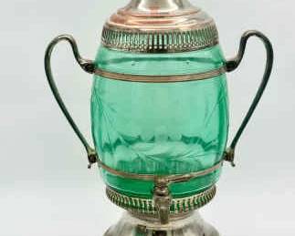 Antique Etched Aqua Glass Samovar – Silverplate Hot Water or Beverage Urn