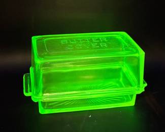 Hazel Atlas Vaseline Glass Butter Dish