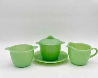(4-Piece) Jadeite Hocking Jane Ray & Fire King Breakfast Set